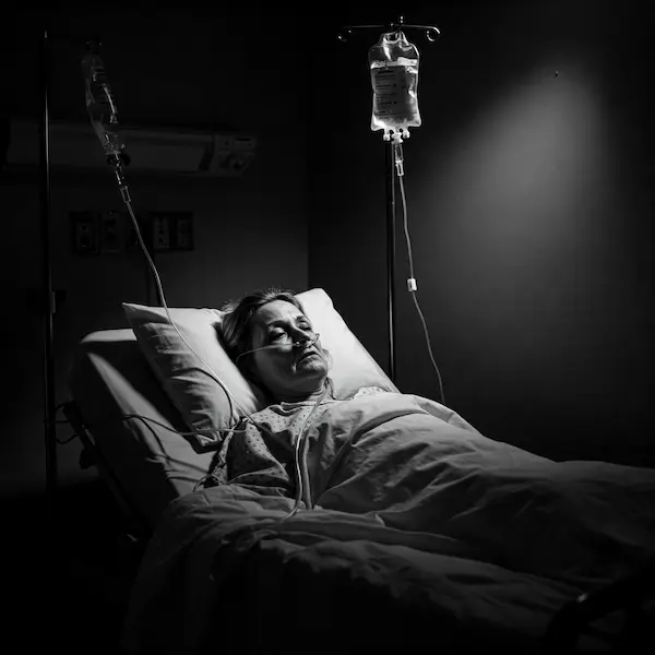 imagen de mujer en cama de hospital